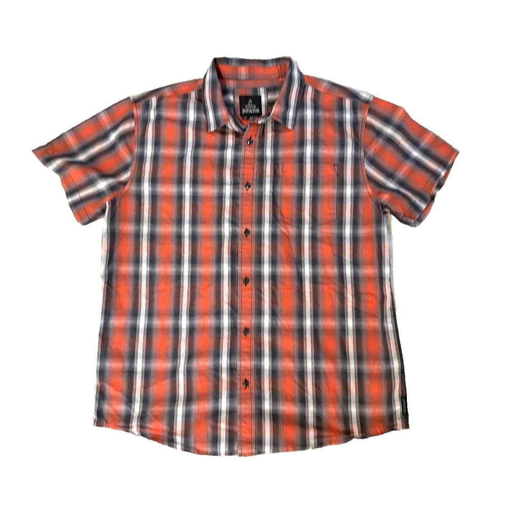 Prana Men’s Short Sleeve Button Shirt Size L Plaid Organic Cotton Lightweight